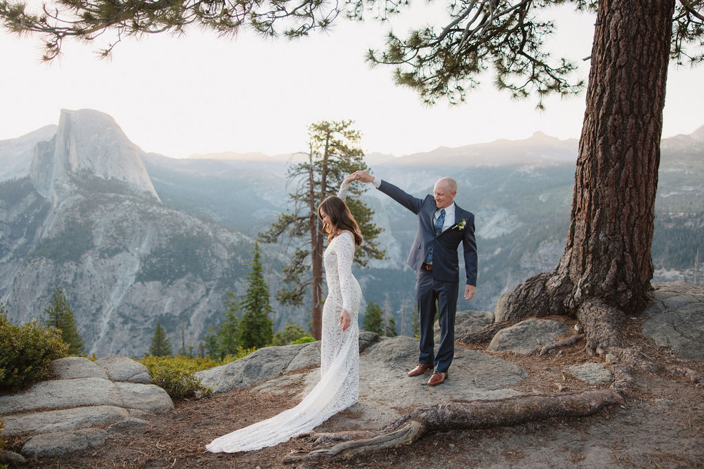 Bride and groom have first look at their Upper Yosemite elopement