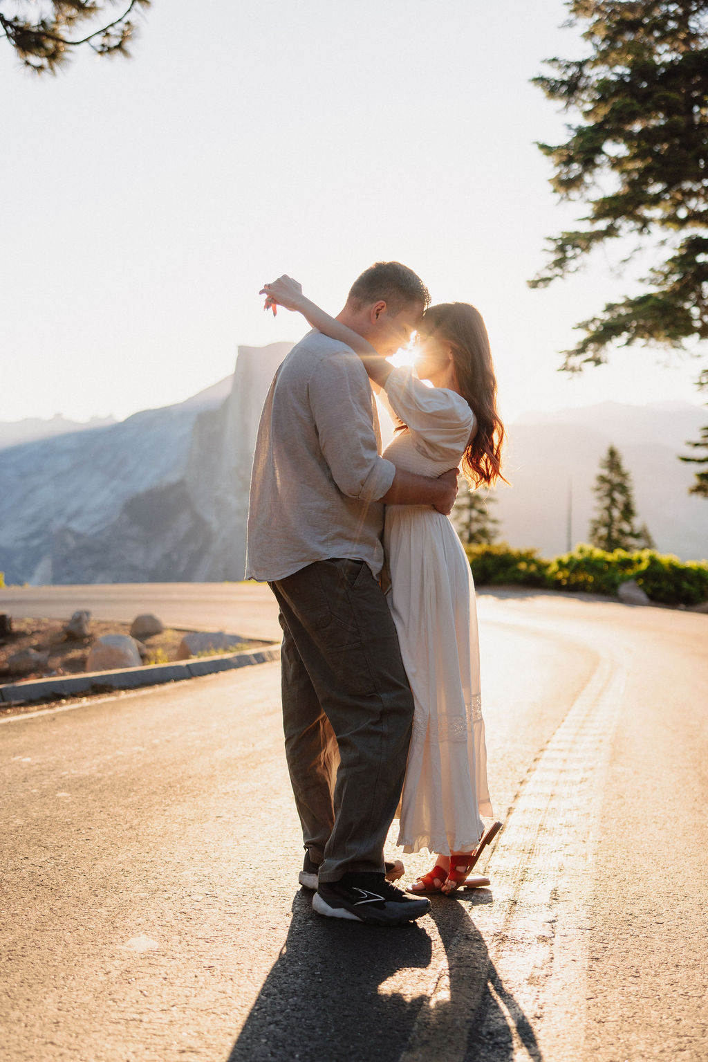 Couple embraces during their 3-hour Yosemite engagement session
