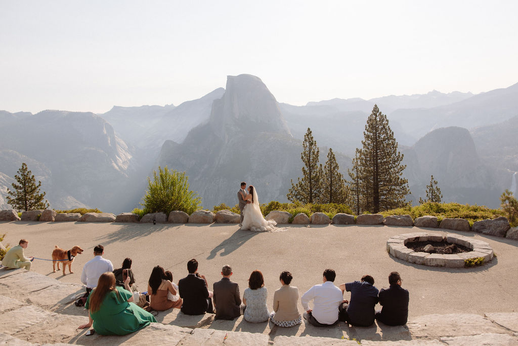 Bride and groom at their Sunrise Glacier Point elopement ceremony